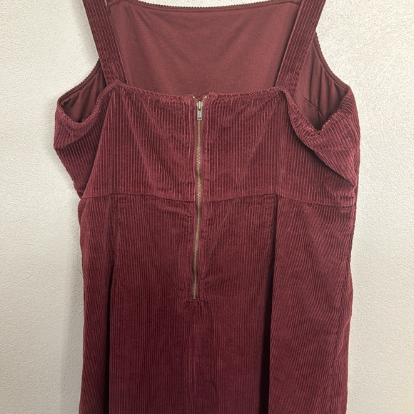 American Eagle Burgundy Corduroy Overall Mini Dress Size L w/ Adjustable Straps - Picture 6 of 9